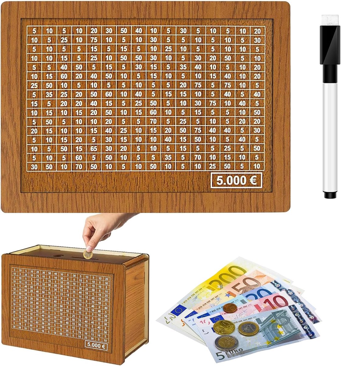 Money Box with Counter, Reusable Money Box with Numbers Money Box Wooden Money Box Money Box for Adults Girls Boys - ShopVlot