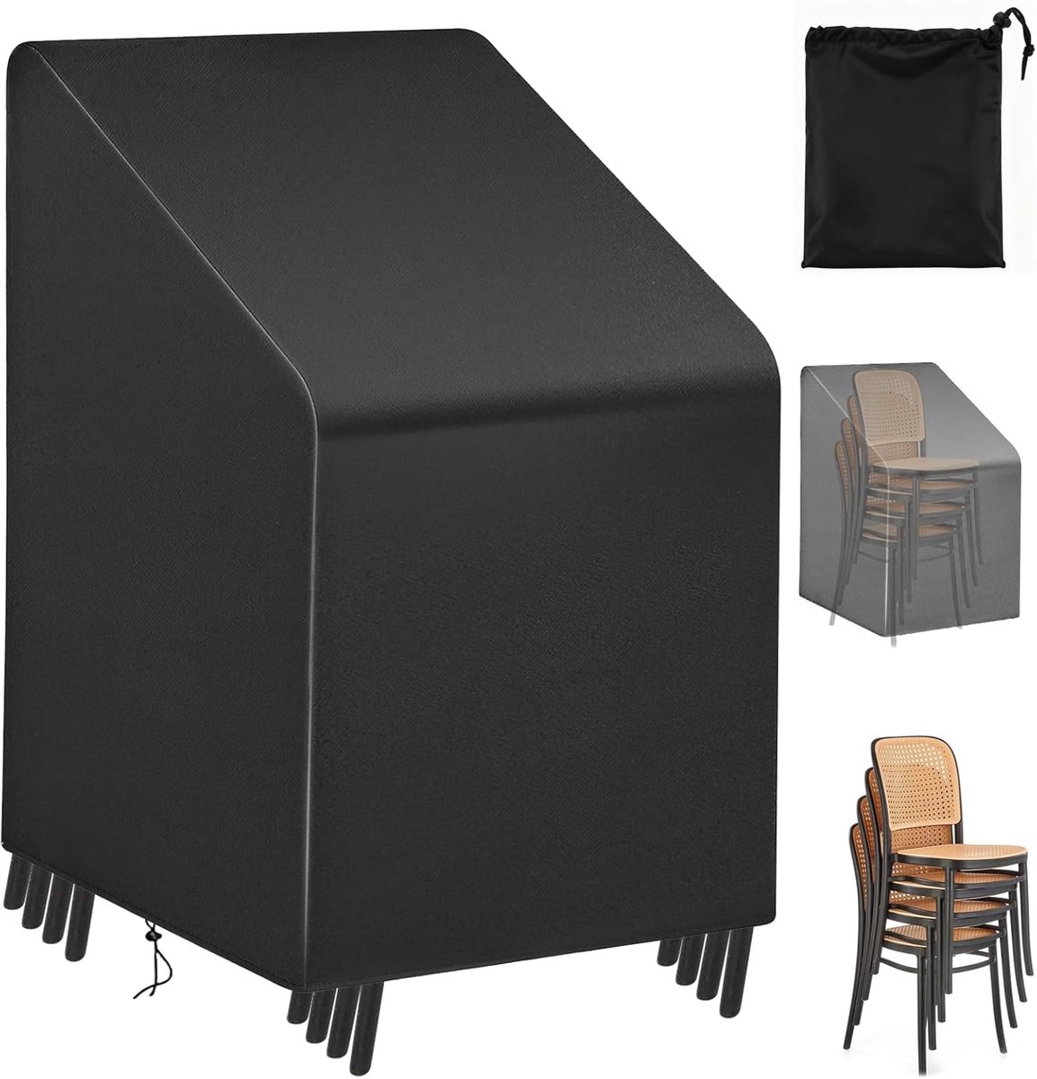 garden chairs cover - 65 x 65 x 80/120 cm afdekhoes voor stapelstoelen met trekkoord, waterdicht, winddicht - ShopVlot