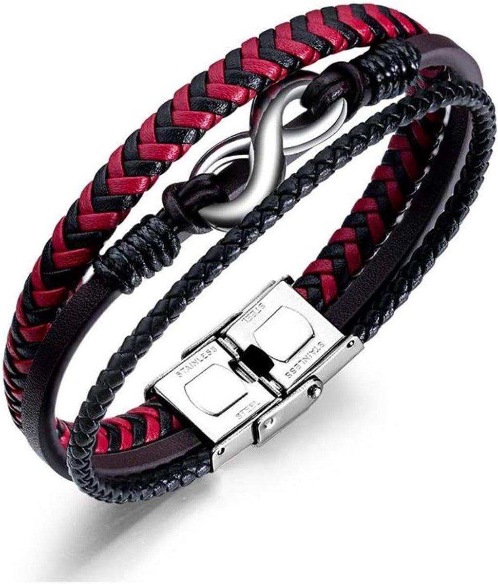 JWB309 Men's Stainless Steel Bracelet Made of PU Leather 21 cm or shorter., Leather - ShopVlot