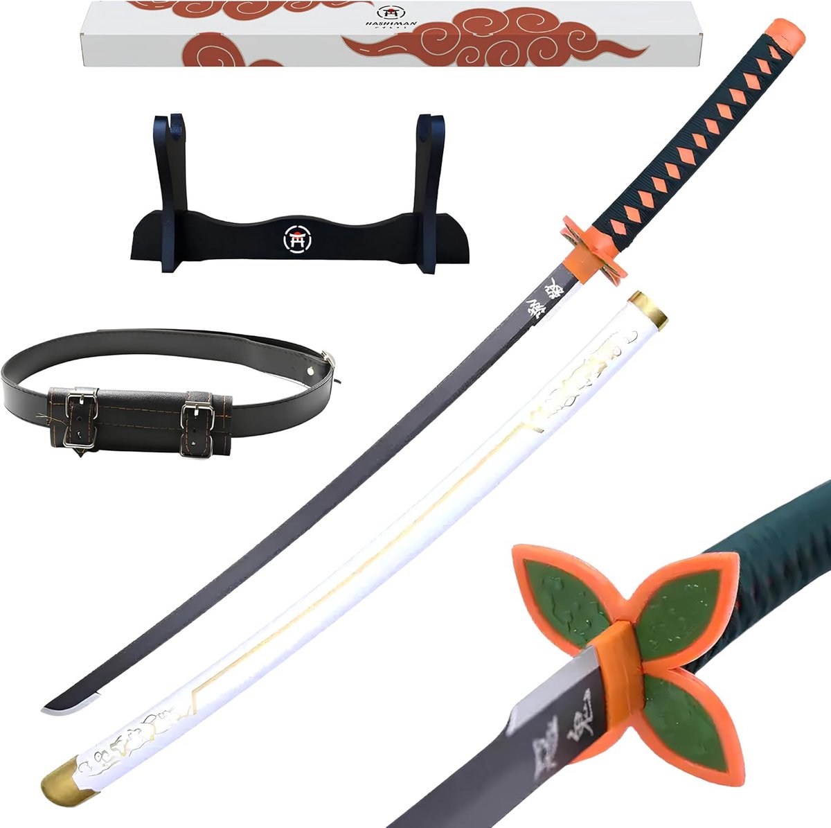 Katana Demon Replica Manga Saber + Wood Sword Wood + Belt - Japanese Catana Cosplay Decoration Toy Children Adults - ShopVlot