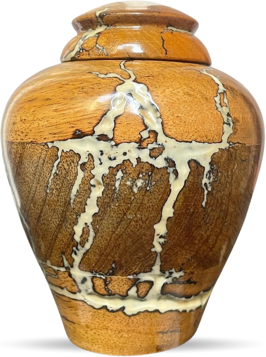 Wooden Hand Turned Wooden Urns for Human Ash Male/Female - Cremation Urns for Men/Women, White Decorative Urns for Ash - ShopVlot