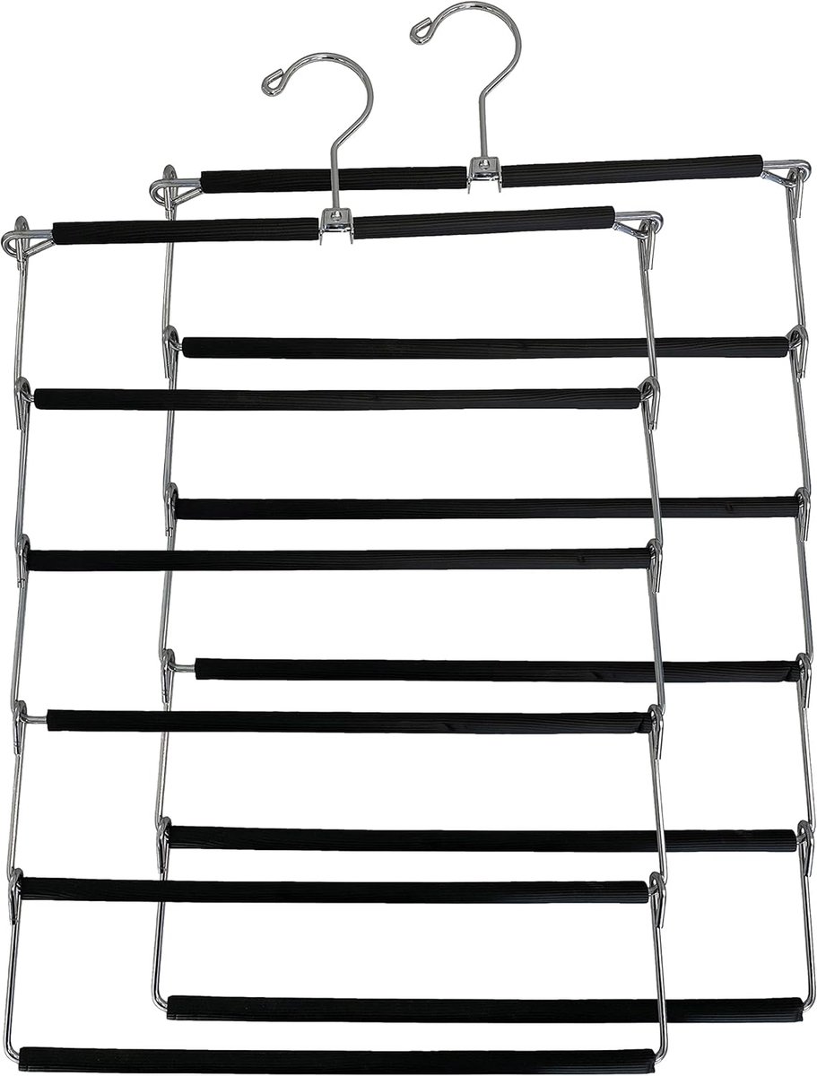 USTECH 5 Layer Organizer with Non-Slip Padded Grooved Bars Pants Hanger, Heavy, Space Saving, Foldable, Large Swivel - ShopVlot