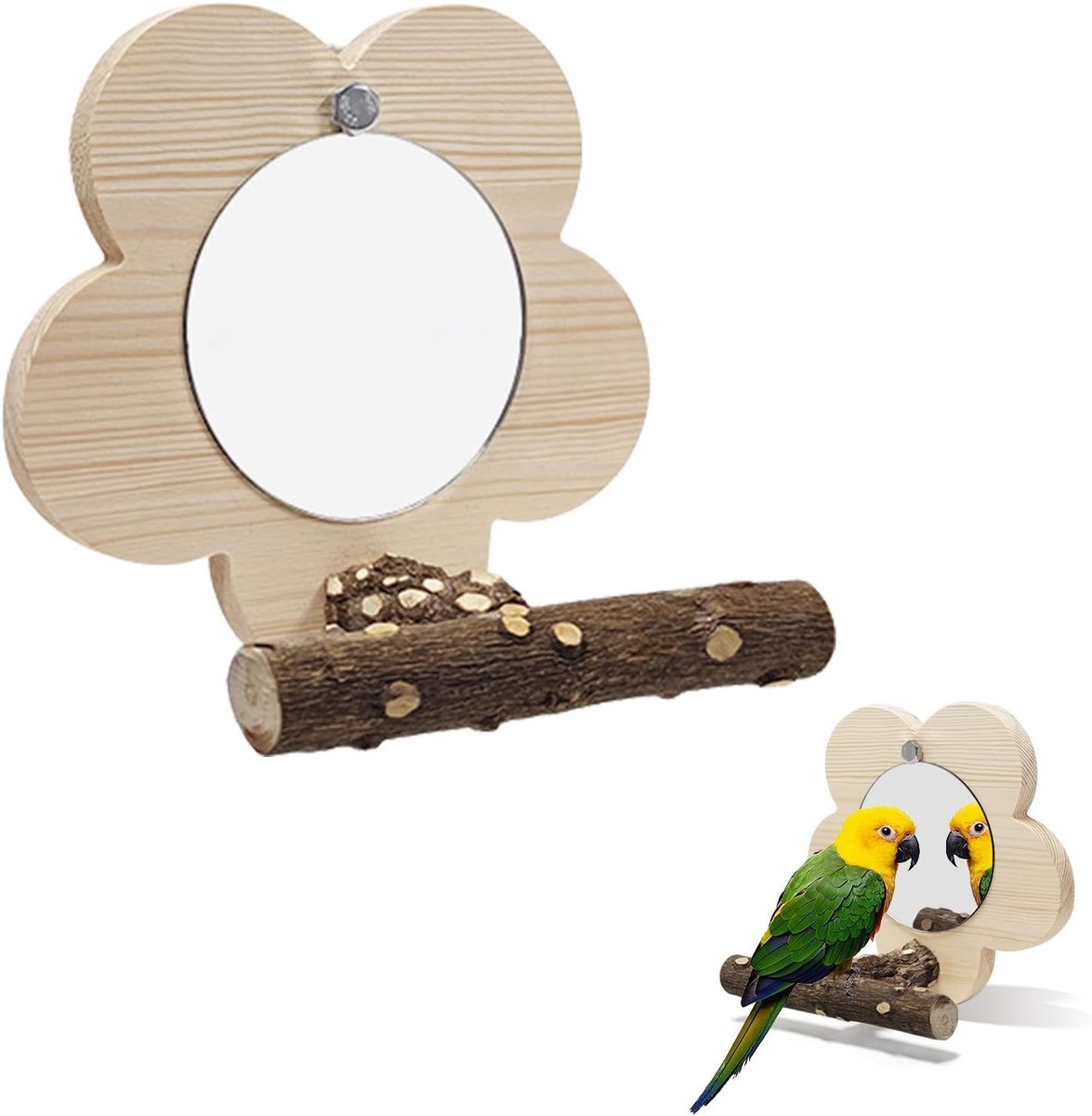 Bird Mirror with Rod, Parrot Mirror, Bird Cage Bird Mirror, Bird Stand with Mirror, Wooden Toy, Perch, 1 Piece - ShopVlot