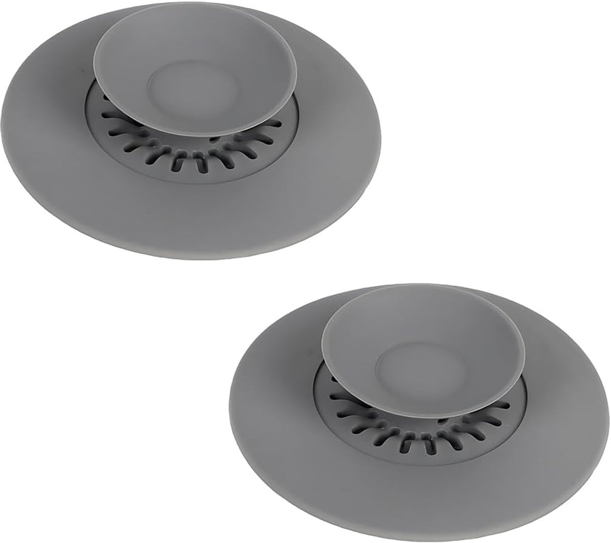 Pack of 2 Universal Silicone Drain Stops with Press Function and Hair Filter, Practical Drain for Basins, Bathtubs and - ShopVlot