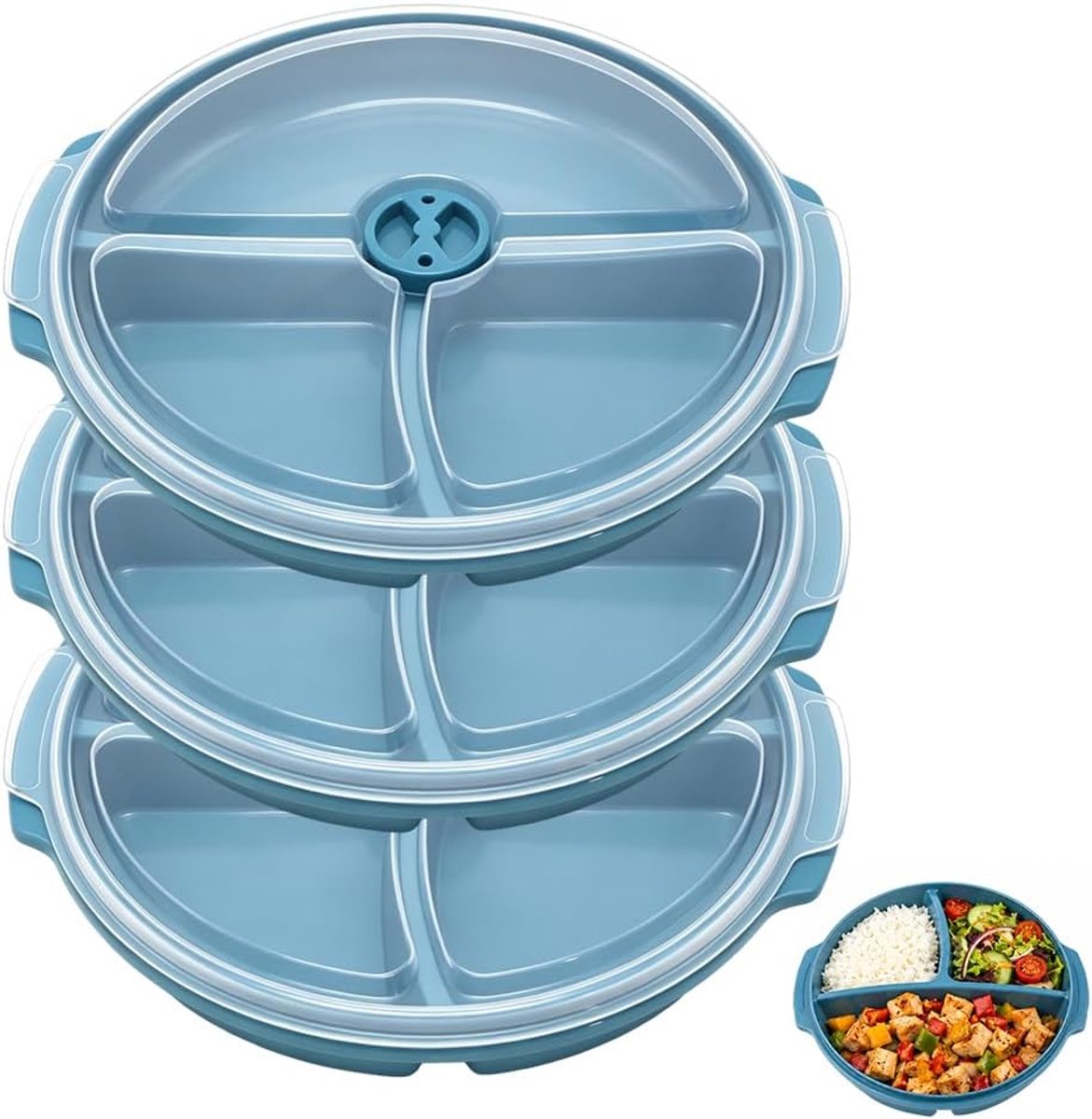 Set van 3 magnetronborden, magnetronservies met deksel, herbruikbaar, BPA-vrij, P-set met 3 vakken voor het verwarmen - ShopVlot