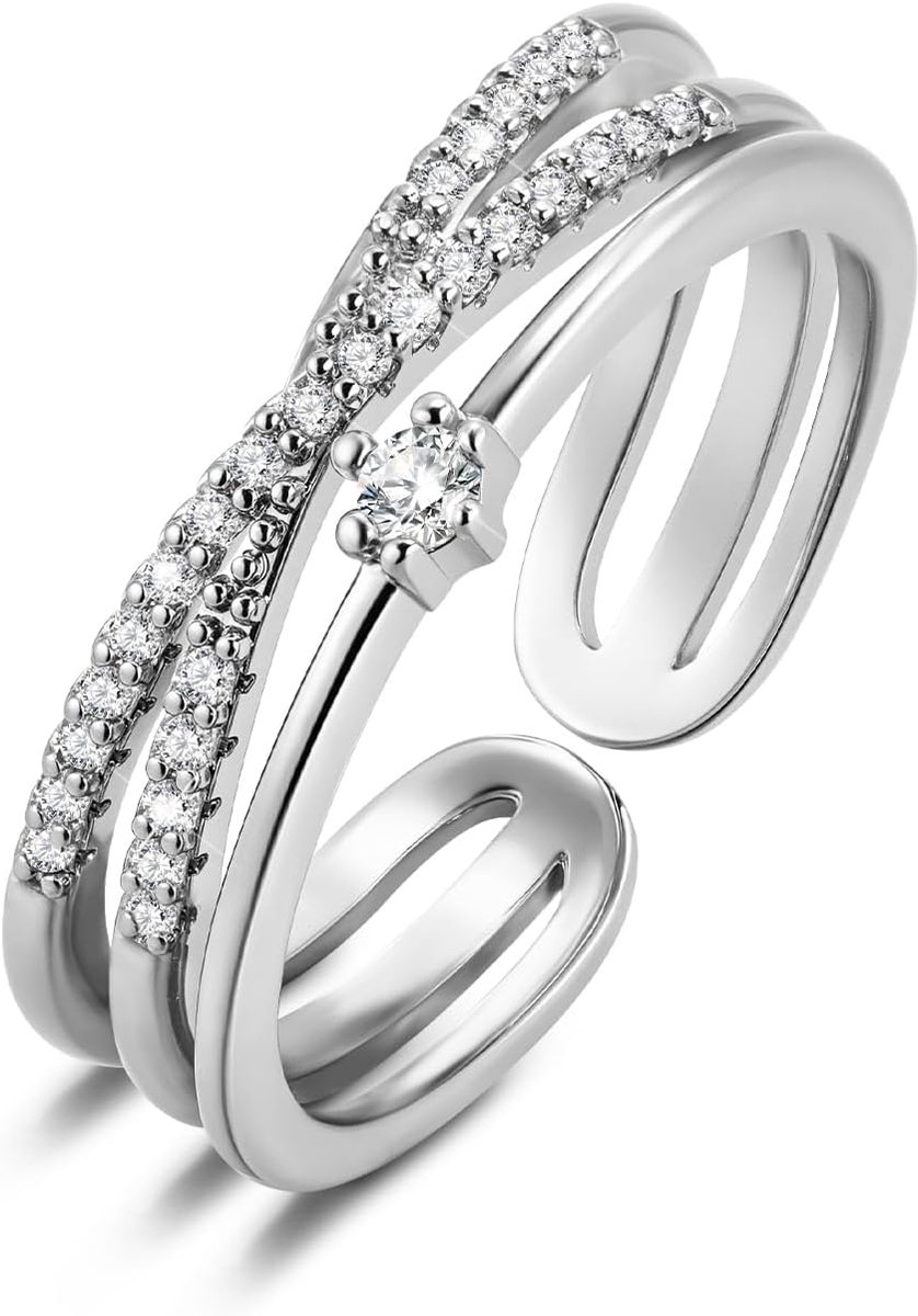 ALEXCRAFT Women's Silver Rings Adjustable Open Cubic Zirconia Rings for Women Engagement Ring Wedding Rings Wedding - ShopVlot