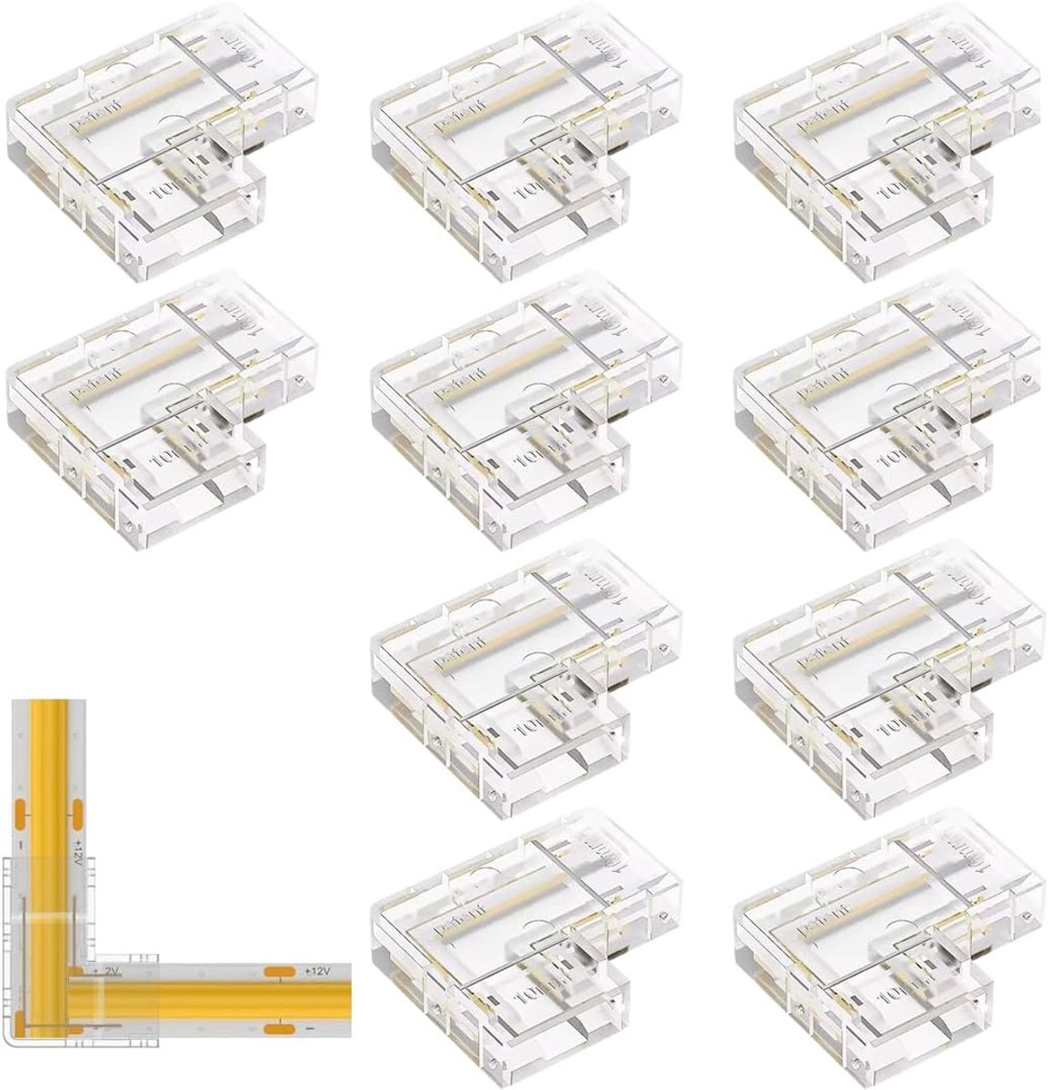 COB LED Strip Connector 10 mm - L-vormige hoekaansluiting - Solder-vrij en transparant - Eenvoudige installatie - ShopVlot