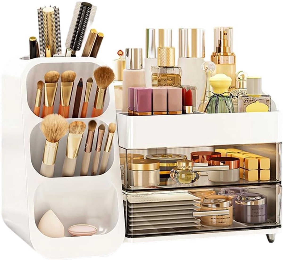 Cosmetic organizer met 3 lades - grote opbergruimte - draagbaar en veelzijdig - ideaal voor makeupliefhebbers - ShopVlot