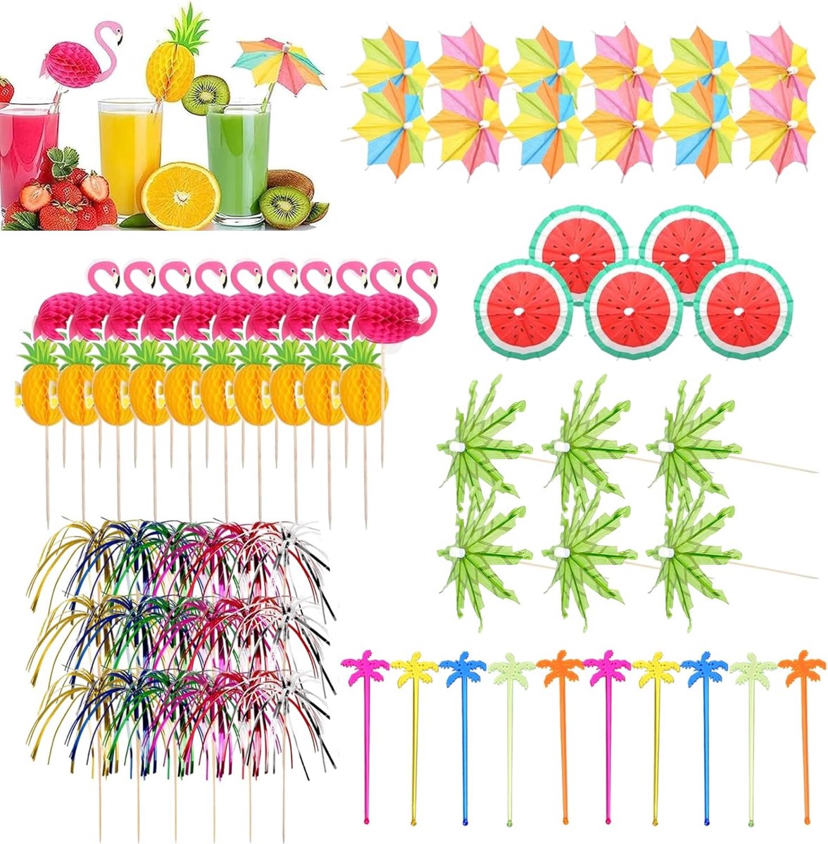 Cocktaildecoratie set 80 stuks - herbruikbare papieren parasols - kleurrijke feestdecoraties - ShopVlot