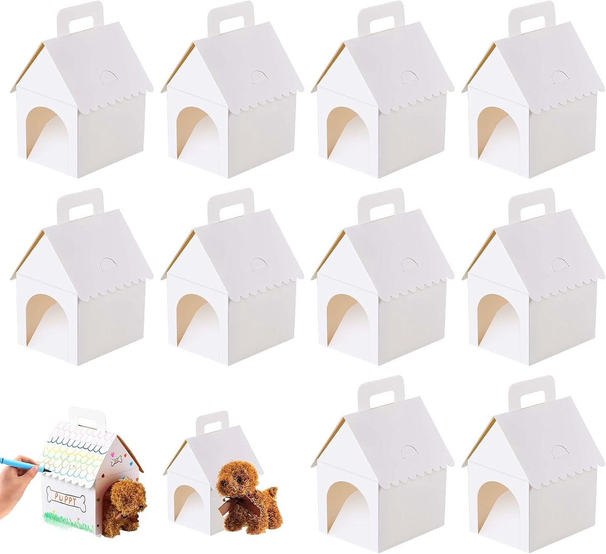 Lege geschenkdozen huisvorm - 10 stuks met deur en handvat - opvouwbaar en draagbaar - creatief doe-het-zelf - ShopVlot