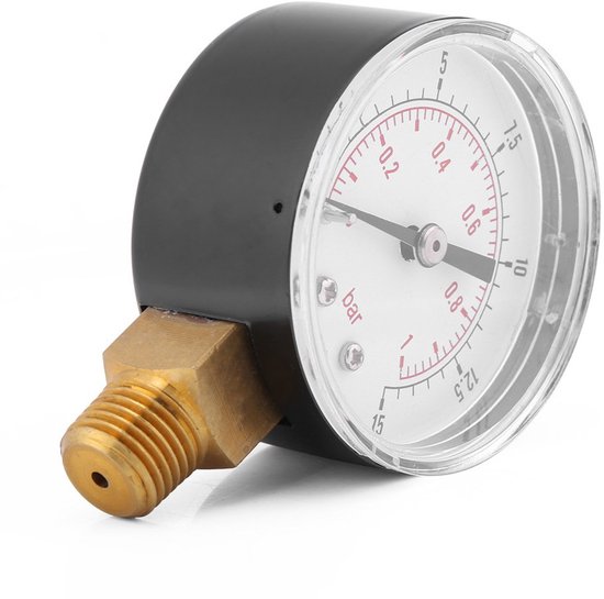 Mini waterdrukmeter 0-15 psi - messing, zijmontage - dubbele schaal - nauwkeurige drukmeting voor vloeistoffen - ShopVlot — afbeelding 2