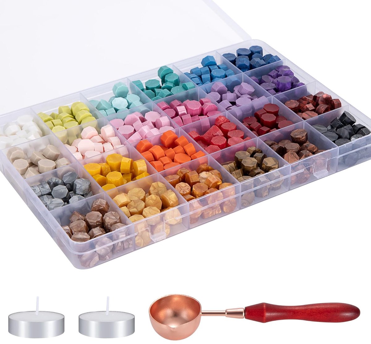 Waxkralen Octagon 600 Stuks - 24 Kleuren in Decoratieve Doos - Perfect voor Waxzegels en Uitnodigingen - ShopVlot