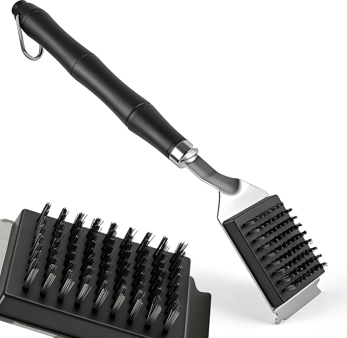 Grillborstel 2-in-1 met RVS Haren - 31,5 cm met Hitte-isolerende Handgreep - Ideaal voor Gas- en Houtskoolgrill - ShopVlot