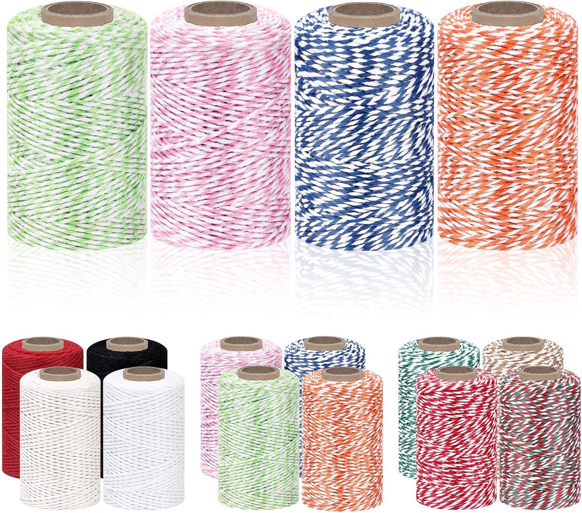 Bakkers touw kit 4 rollen 328 ft - Katoenen koord 1,5 mm - Kleurrijke variaties - Ideaal voor ambachten en decoratie - ShopVlot