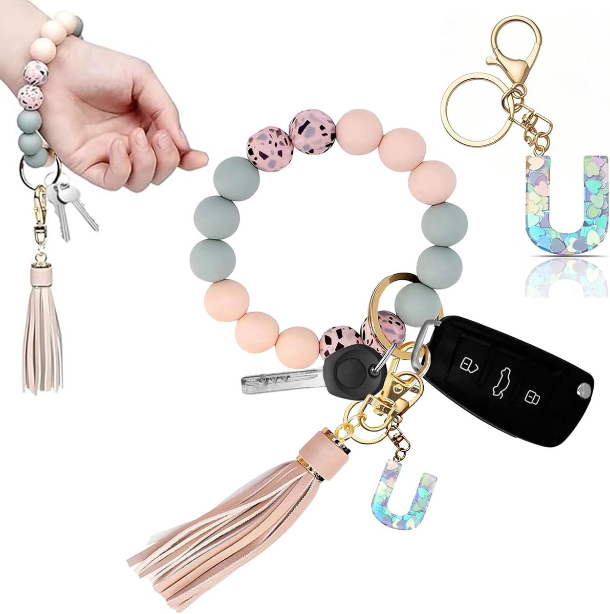 Sleutelhanger voor meisjes - siliconen kralen - gepersonaliseerde initialen - ideaal voor sleutels en tas - ShopVlot