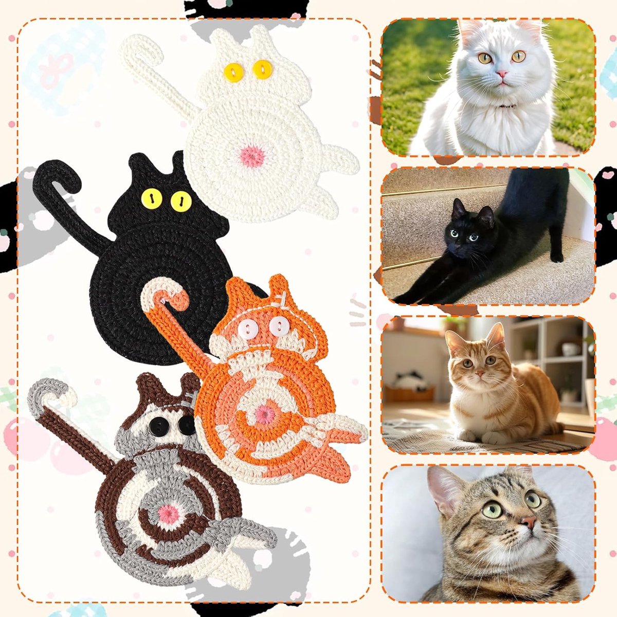 Coaster set van 4 - Handgemaakt kattenvorm - Schattige decoratieve onderzetters - Bescherm je tafel - ShopVlot