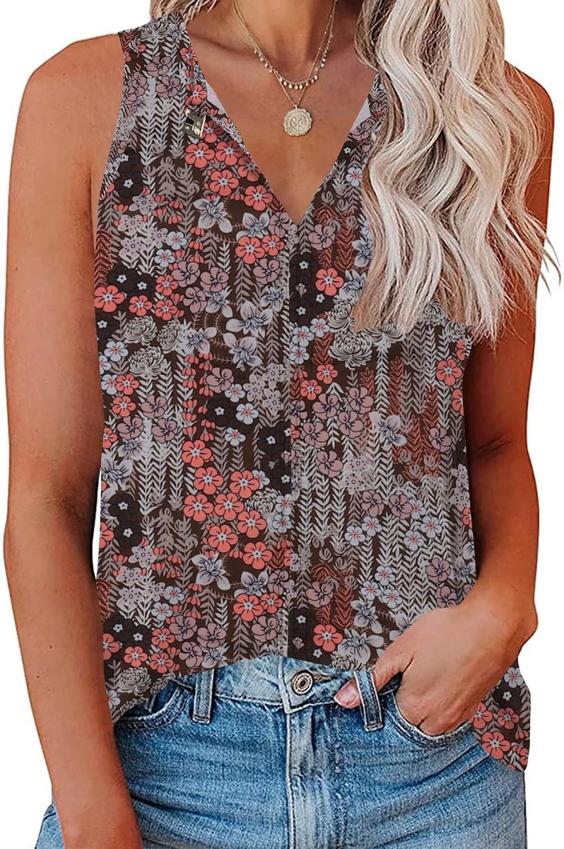 Zomerse Dames Tanktop zonder Mouwen met Sleutelgat V-hals - Elegante Casual Halter Blouse voor een Losse Fit