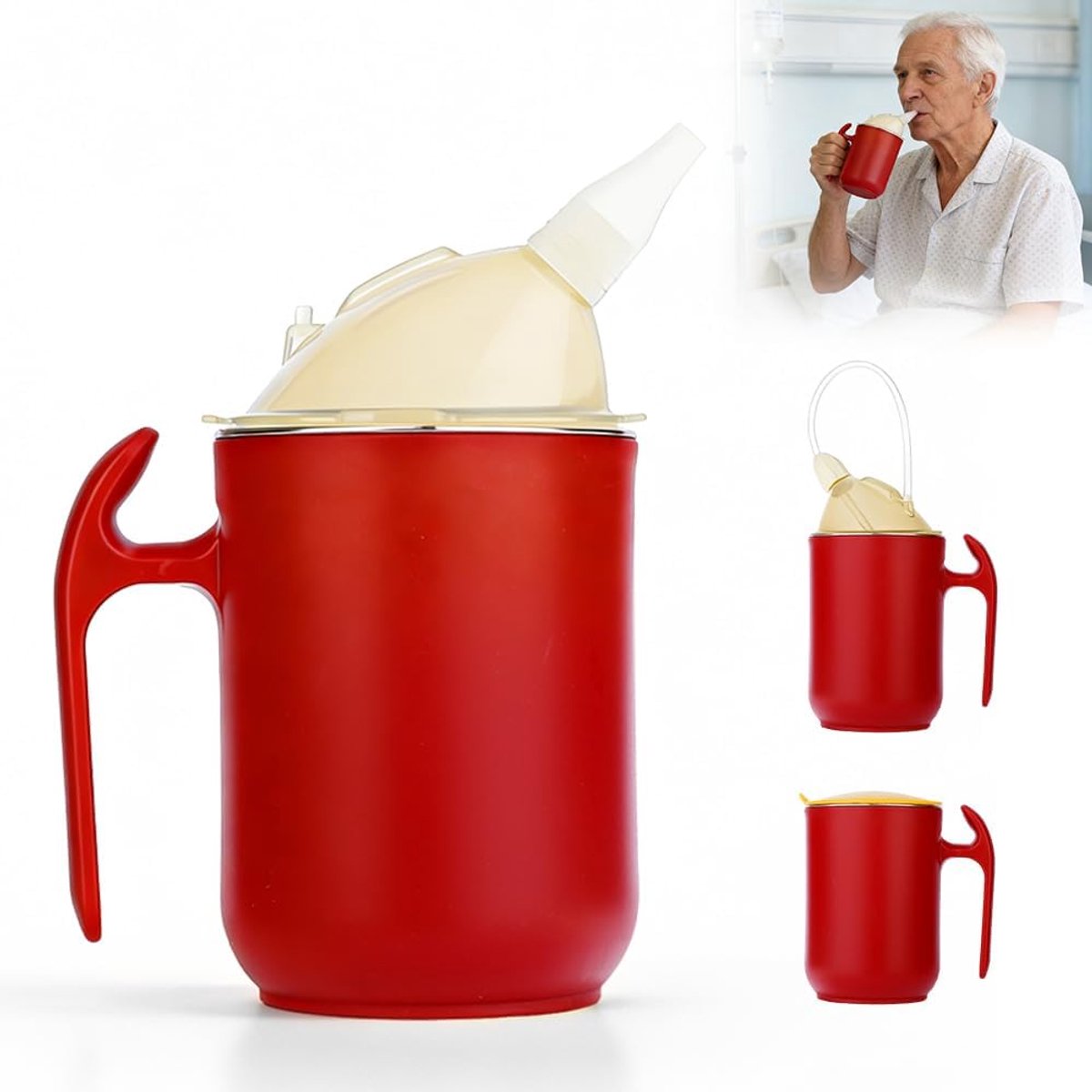 Drinking cup 400 ml - 3-in-1 dysfagie bekers - met twee rietjes - veilig en comfortabel voor ouderen - ShopVlot