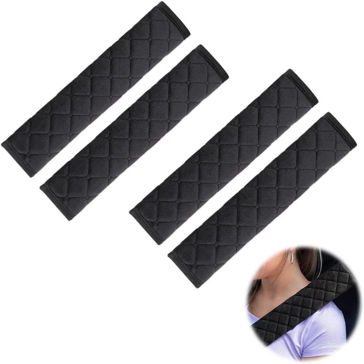 Autogordelkussens 4 stuks - Schouderkussens Gordel - Comfortabel Rijden - Zachte Microvezel - 27 cm lengte - Zwart