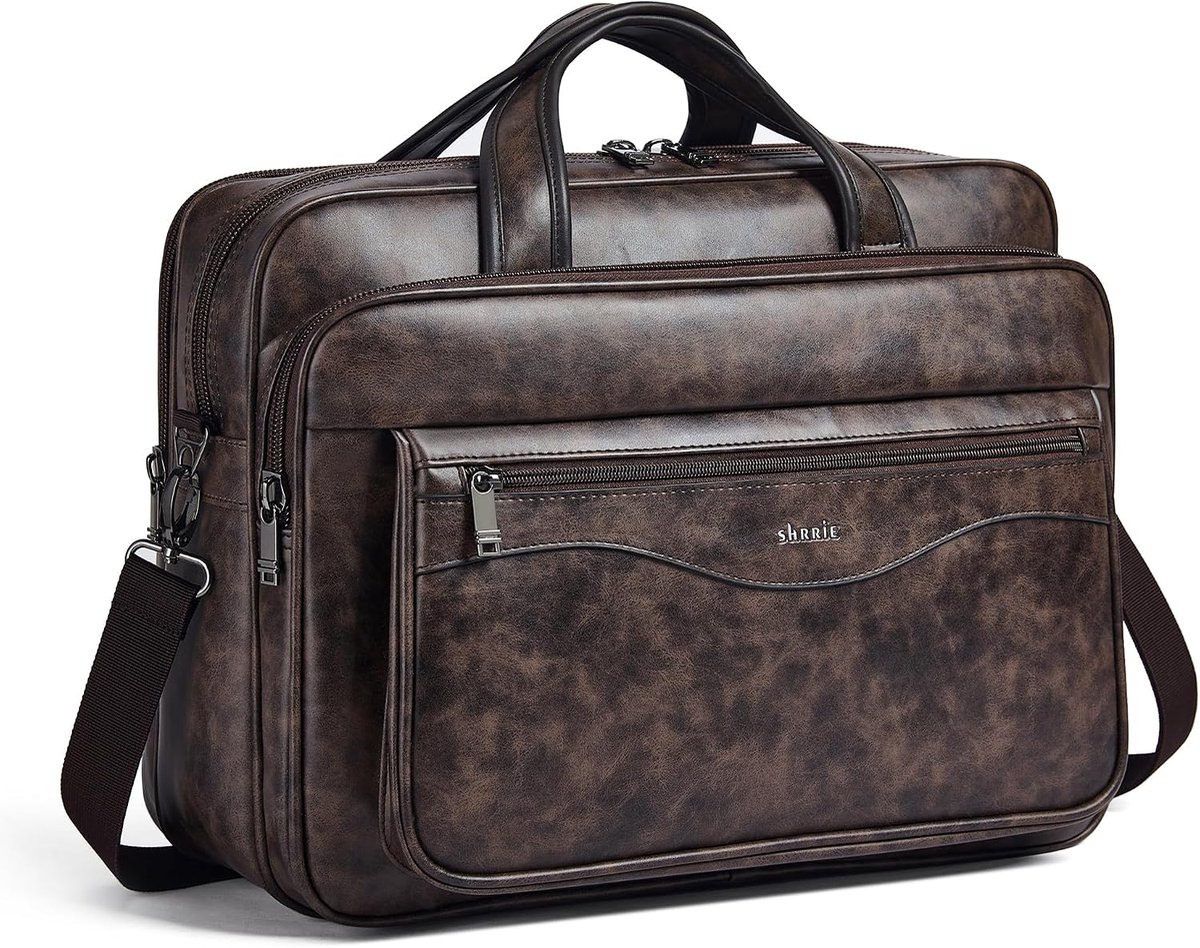 laptoptas 17-17,3 inch - leren vintage - zakelijke schoudertas - ideaal voor werk en reizen - ShopVlot