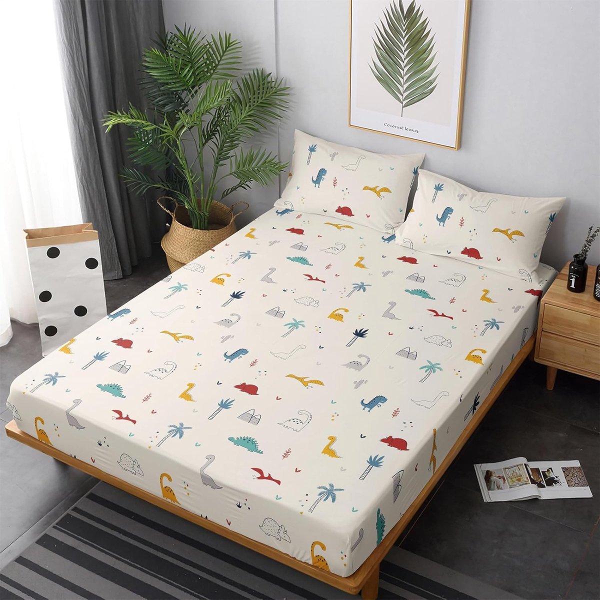 Fitted sheet 90 x 190 cm - Dinosaur - Microfiber - Wasbaar en elastische rand voor optimale pasvorm - ShopVlot