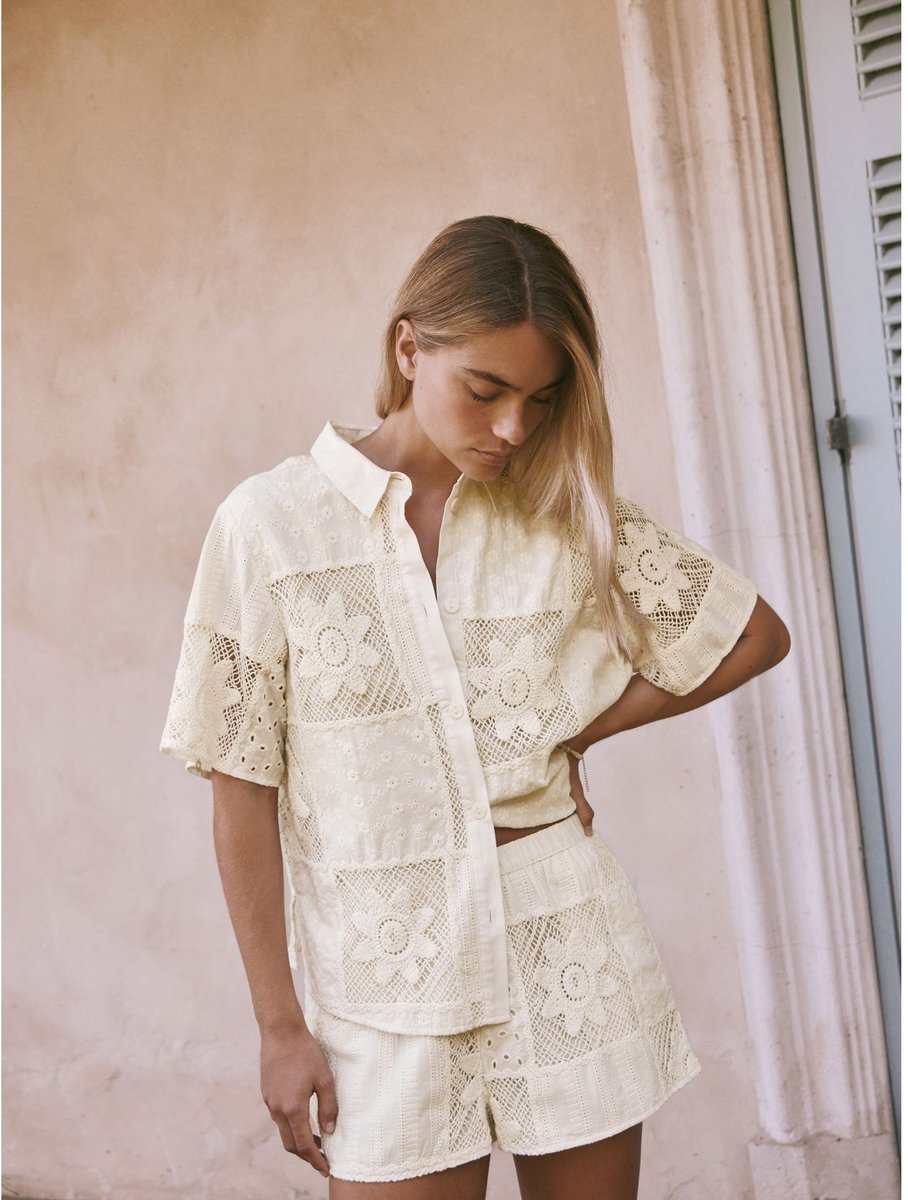 Next - Dames - Gehaakte zomershort - Crème
