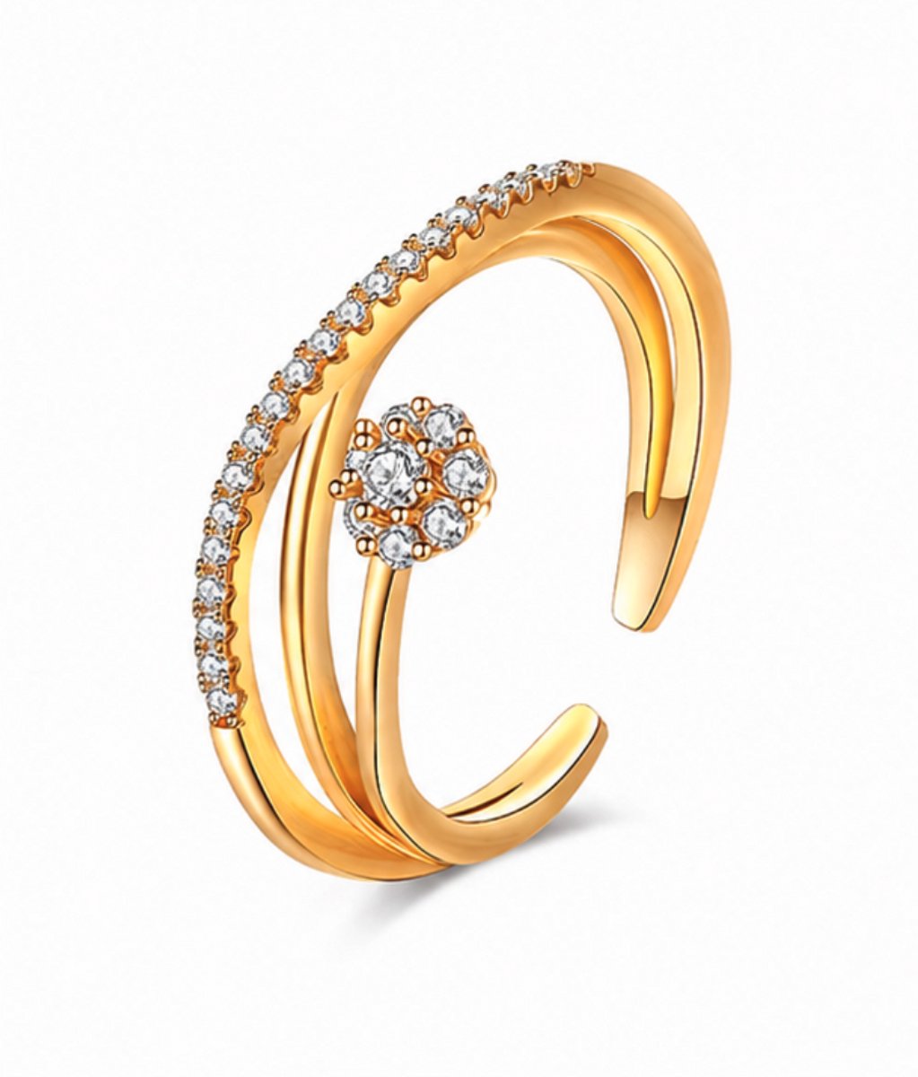 Verstelbare ring - Goudkleurig - Verguld - Dames Ring met zirkonia - Roestvrijstalen Ringen - Sieraden – Cadeau tip – Hip - Trendy