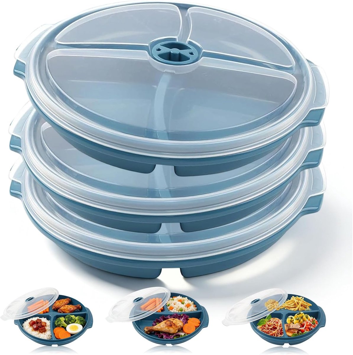 3 Pack Microwave Plates with Lid, Reusable Microwave Plates with 3 Compartments, Microwave Tableware, Portion Plates - ShopVlot