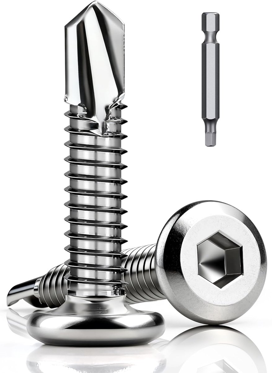Pack of 100 Self Tapping Screws, 410 Stainless Steel, 5.5 x 25 mm, Plate Screws, Self Tapping Screws, Flat Head Drill - ShopVlot