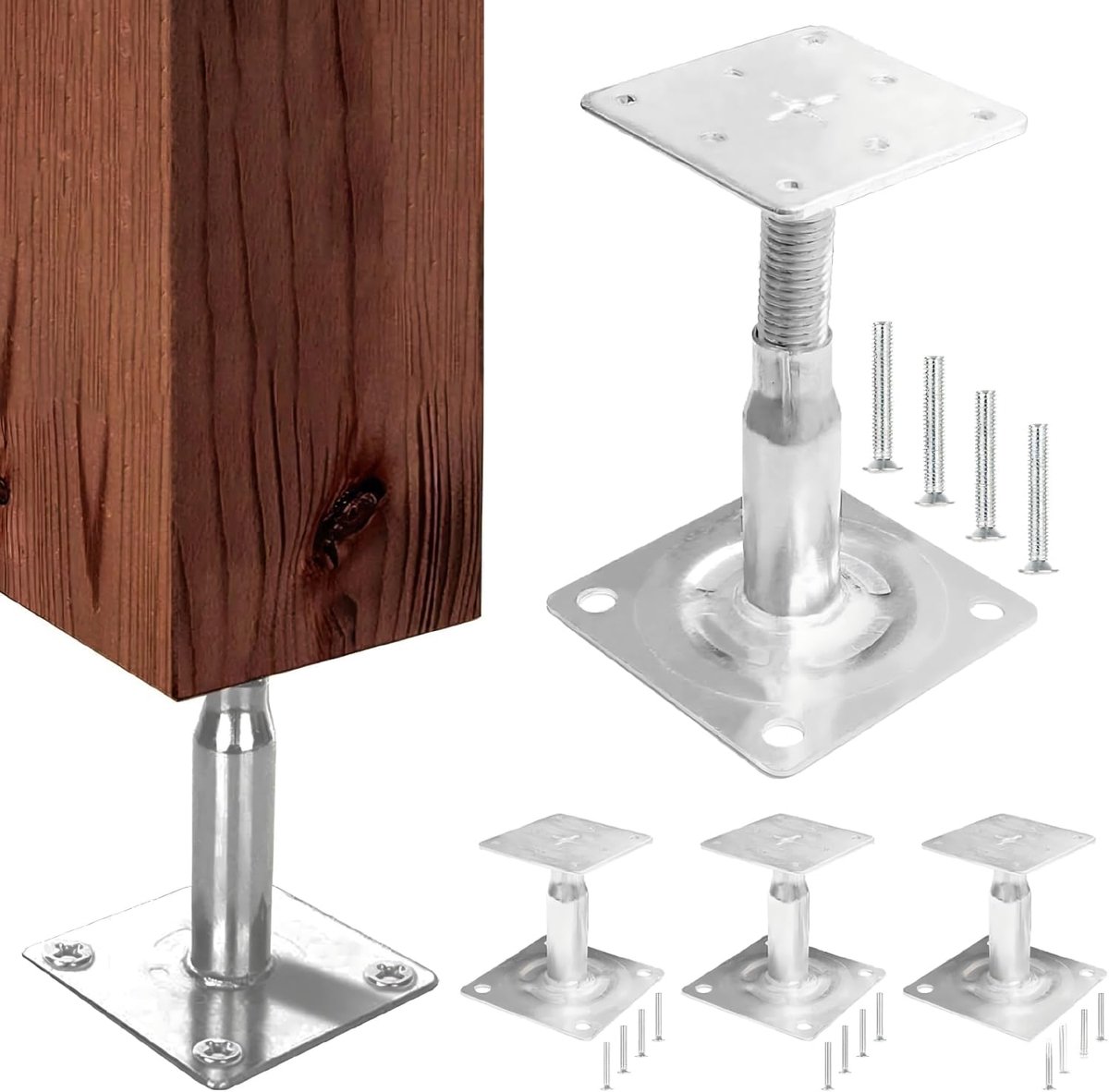Pack of 4 Post Supports, Height Adjustable, Post Support 100-140 mm, Screw-On, Adjustable Legs for Wooden Beams, Post - ShopVlot