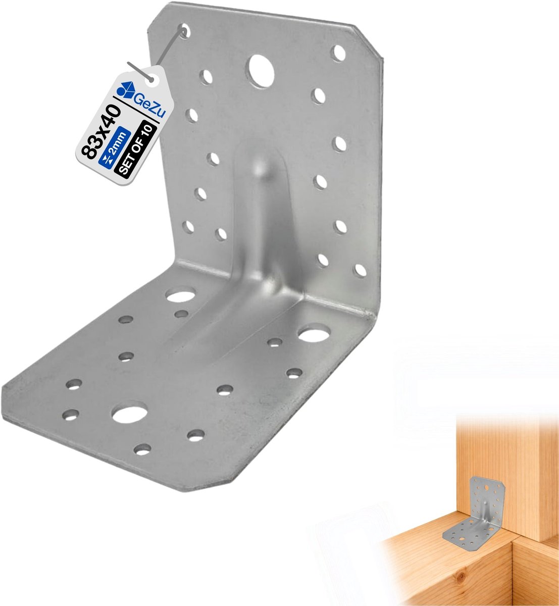 GeZu Impex Hoekverbinder Gegalvaniseerd Set van 10 83 x 62 mm hoekverbinder balkverbinding hoekijzers verbindingshoeken