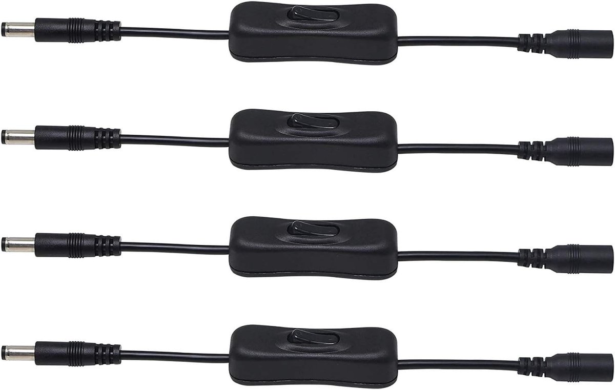 20cm DC Male to Female Cable, with On Off Switch Jack Connector 5.5x2.5mm for LED CCTV Security Camera (4-Pack) - ShopVlot