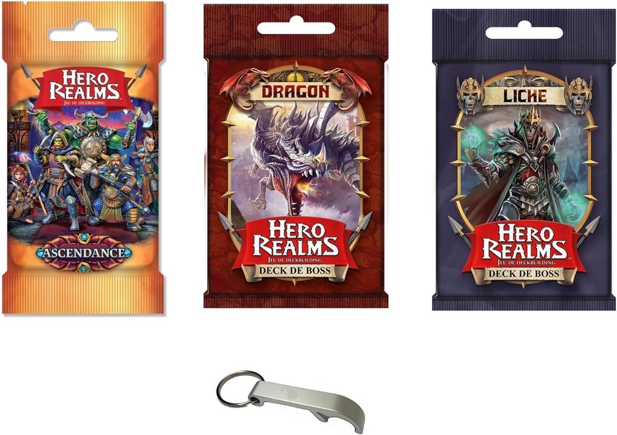 Set Hero Realms 3 Decks: Ascendance + Boss Liche + Boss Dragon French Version + 1 Blumie Bottle Opener - ShopVlot