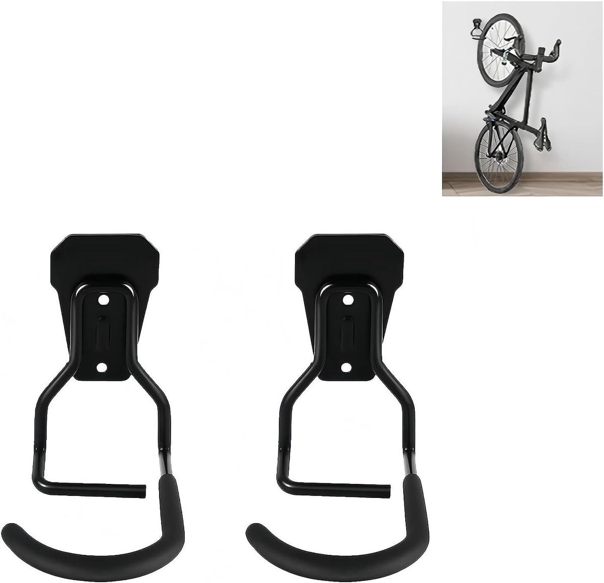 Set of 2 Bicycle Holders, Vertical Bike Hooks, Wall Hooks, Garage, Heavy Load, Garage Hook, Bicycle Wall Mount, Steel - ShopVlot