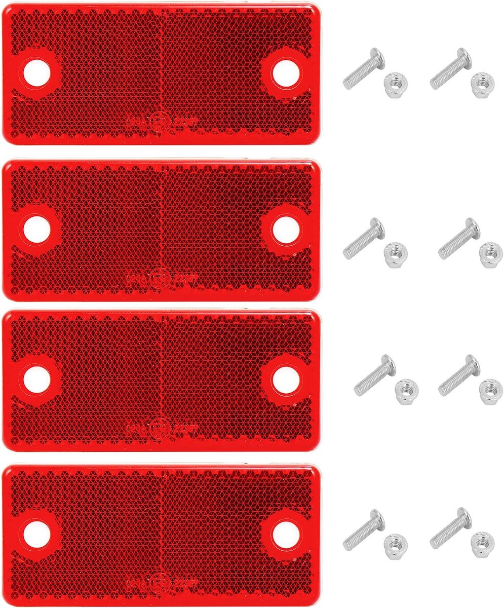 Reflectors, Stick On Reflectors Red Rectangle Rear Reflectors Screw Fit for Gate Posts Walls Vans Car Trailer Caravan - ShopVlot