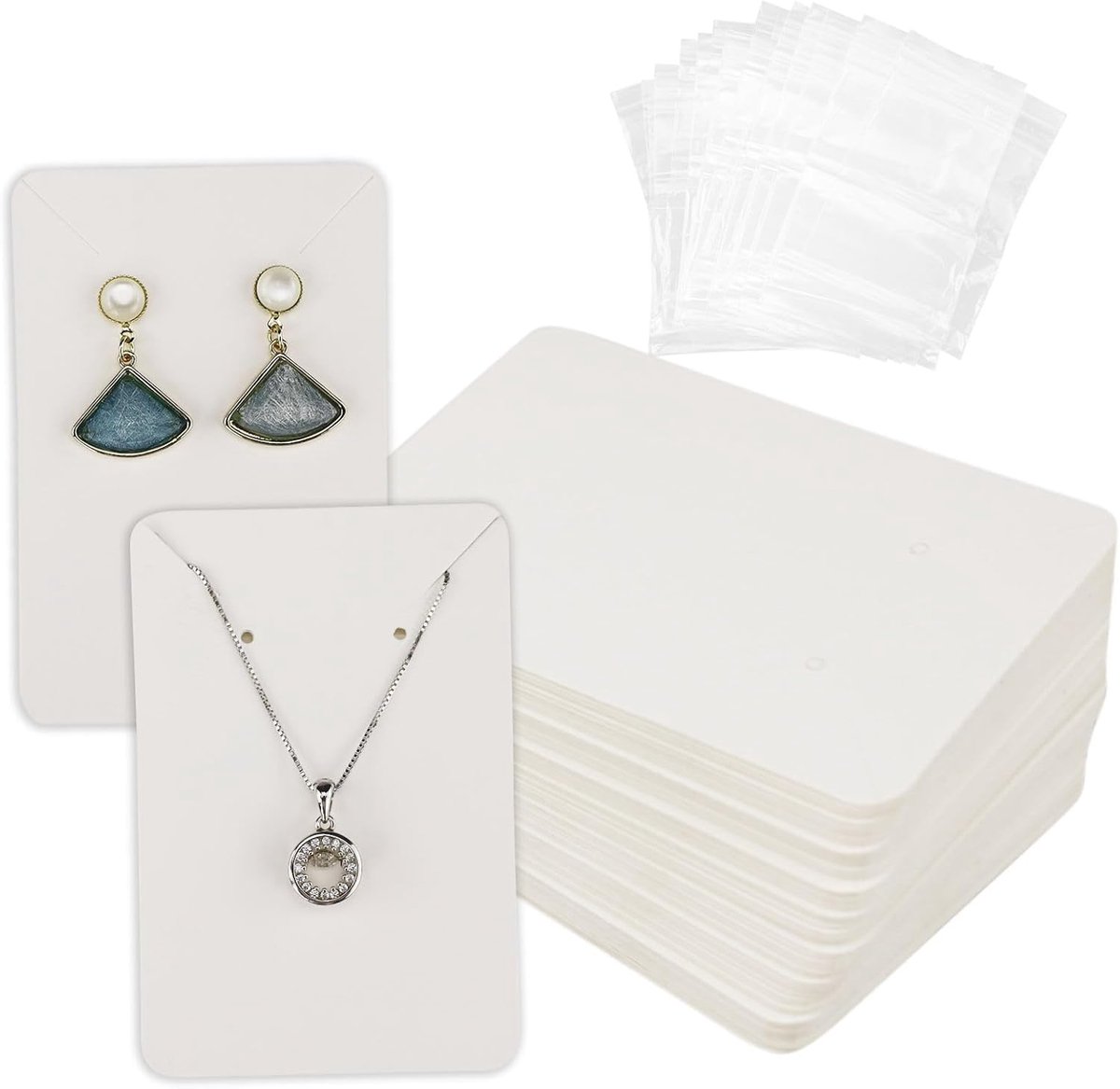 50pcs Jewelry Earring Display Card with Transparent Bag Set, 9x6cm Earring Necklace Packaging Card, Earring Kraft - ShopVlot