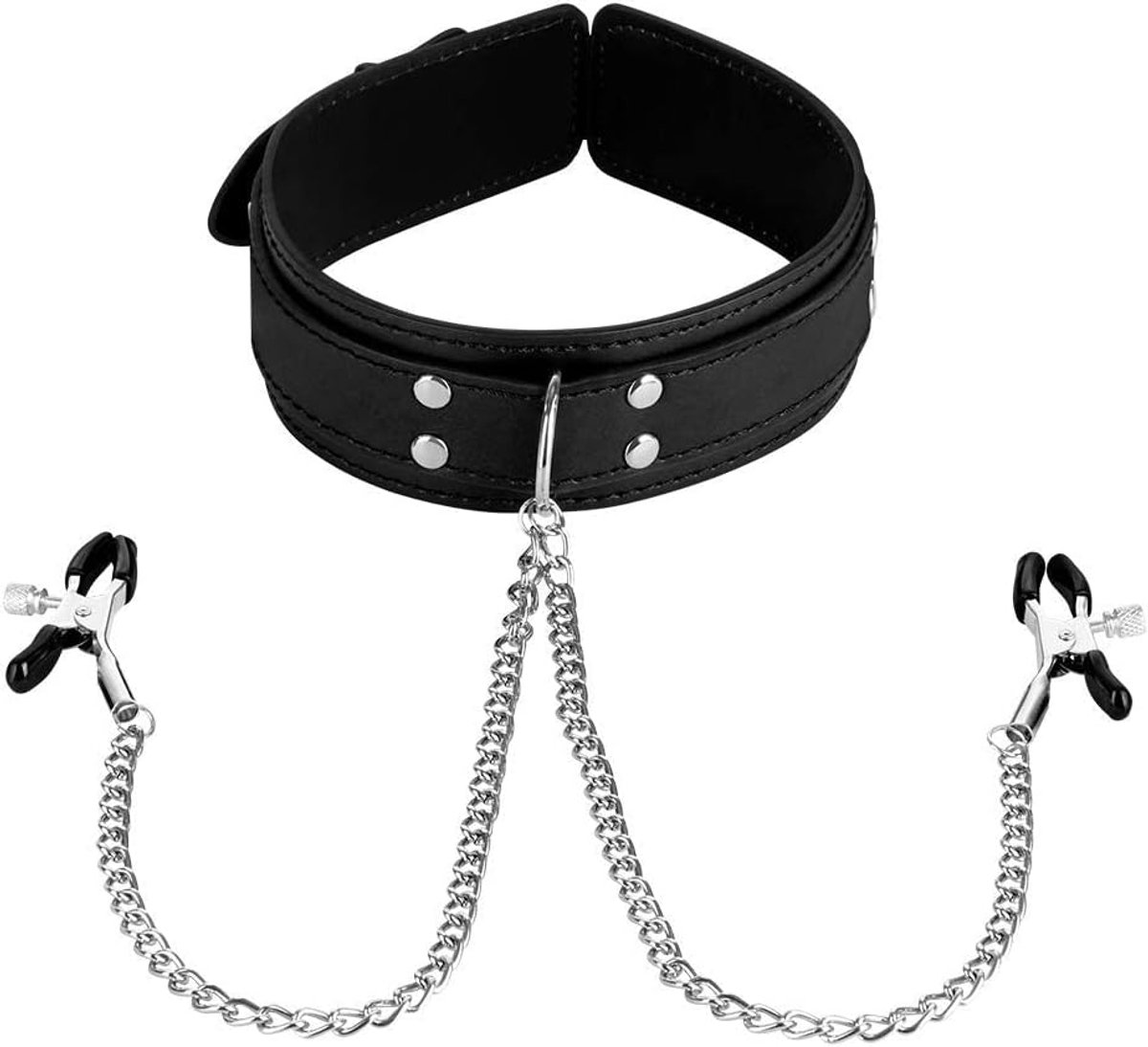 EIS, collar with nipple clips, size adjustable, rubber clamps - incl. belt - size: collar with nipple clamps - ShopVlot