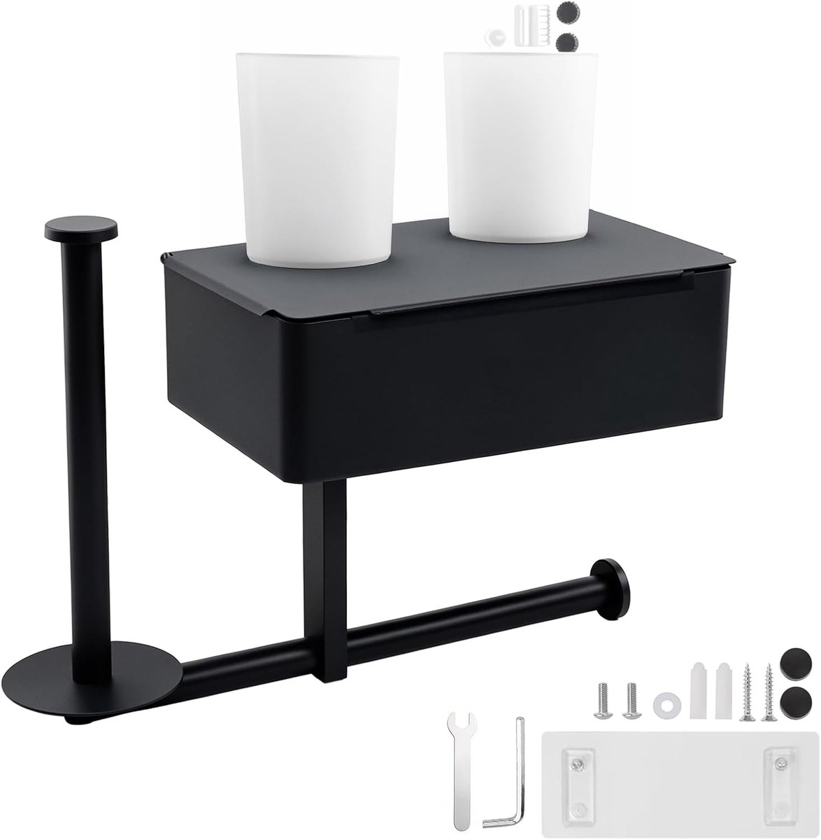 Toiletrolhouder zonder boren, toiletpapierhouder met wisdoekhouder en extra stang, 3-in-1 roestvrijstalen - ShopVlot