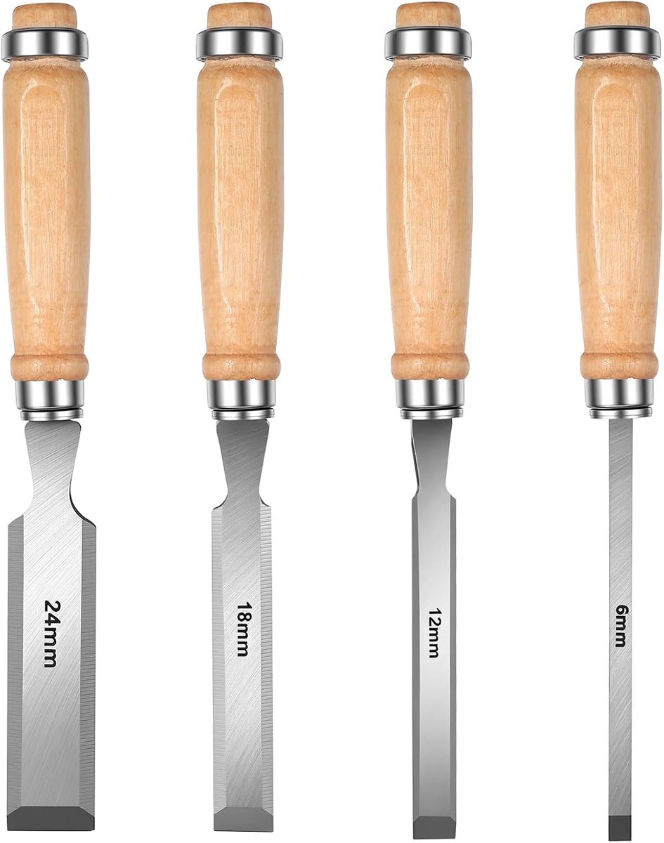 4 stuks beitels voor hout, 6/12/18/24 mm, beitel voor hout, houtbewerkingsgereedschap met slagkap voor - ShopVlot