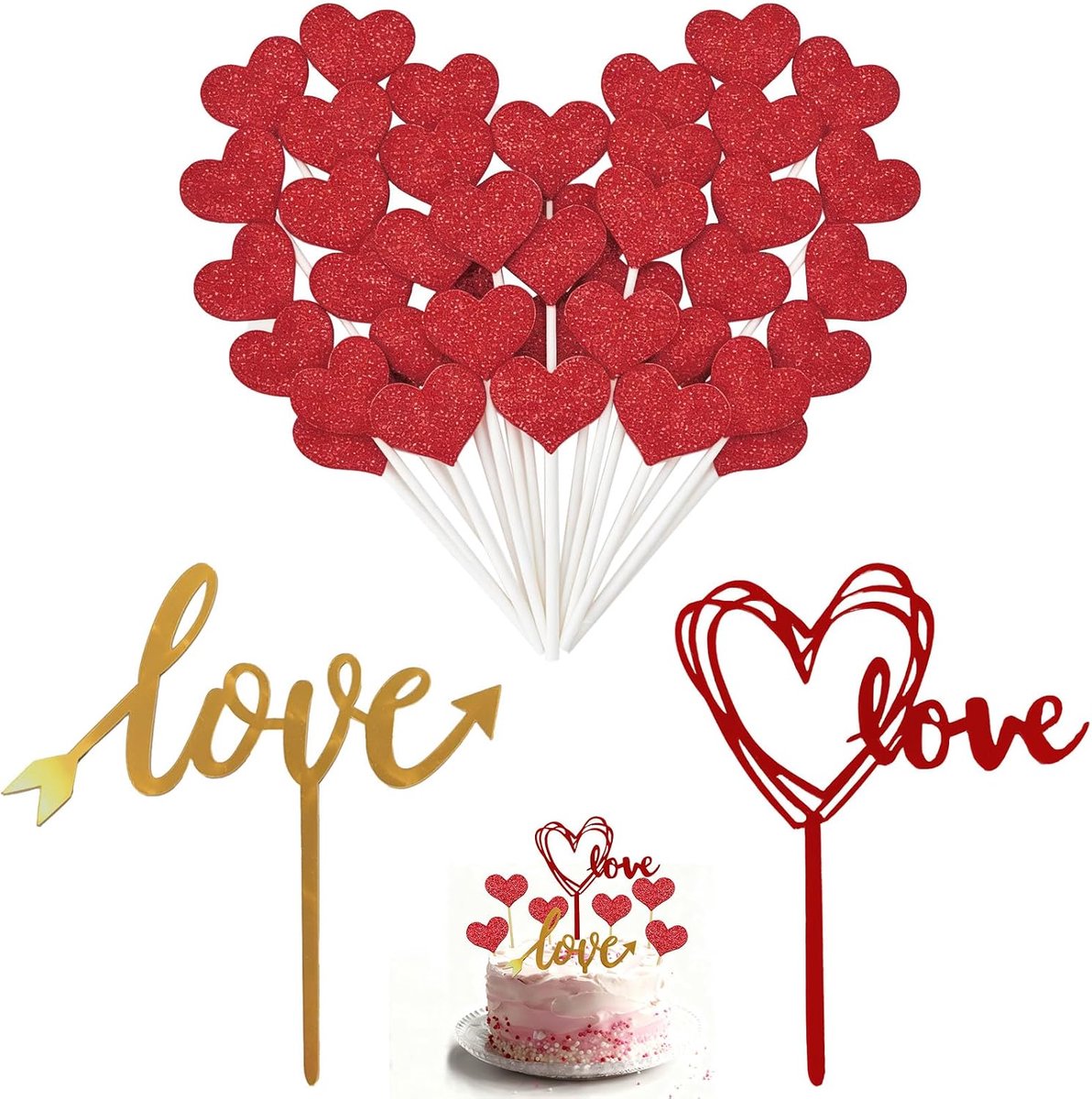 glitter hart cupcake toppers - ShopVlot