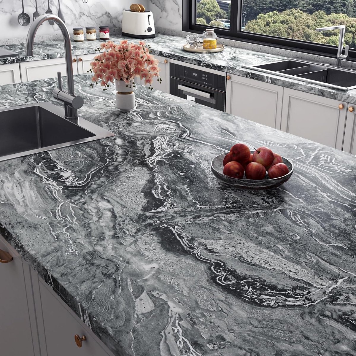 Stickyart Furniture Sticker Black Marble 60cm x 400cm, Wallpaper Wall Bedroom Vinyl Self Adhesive Waterproof Removable - ShopVlot