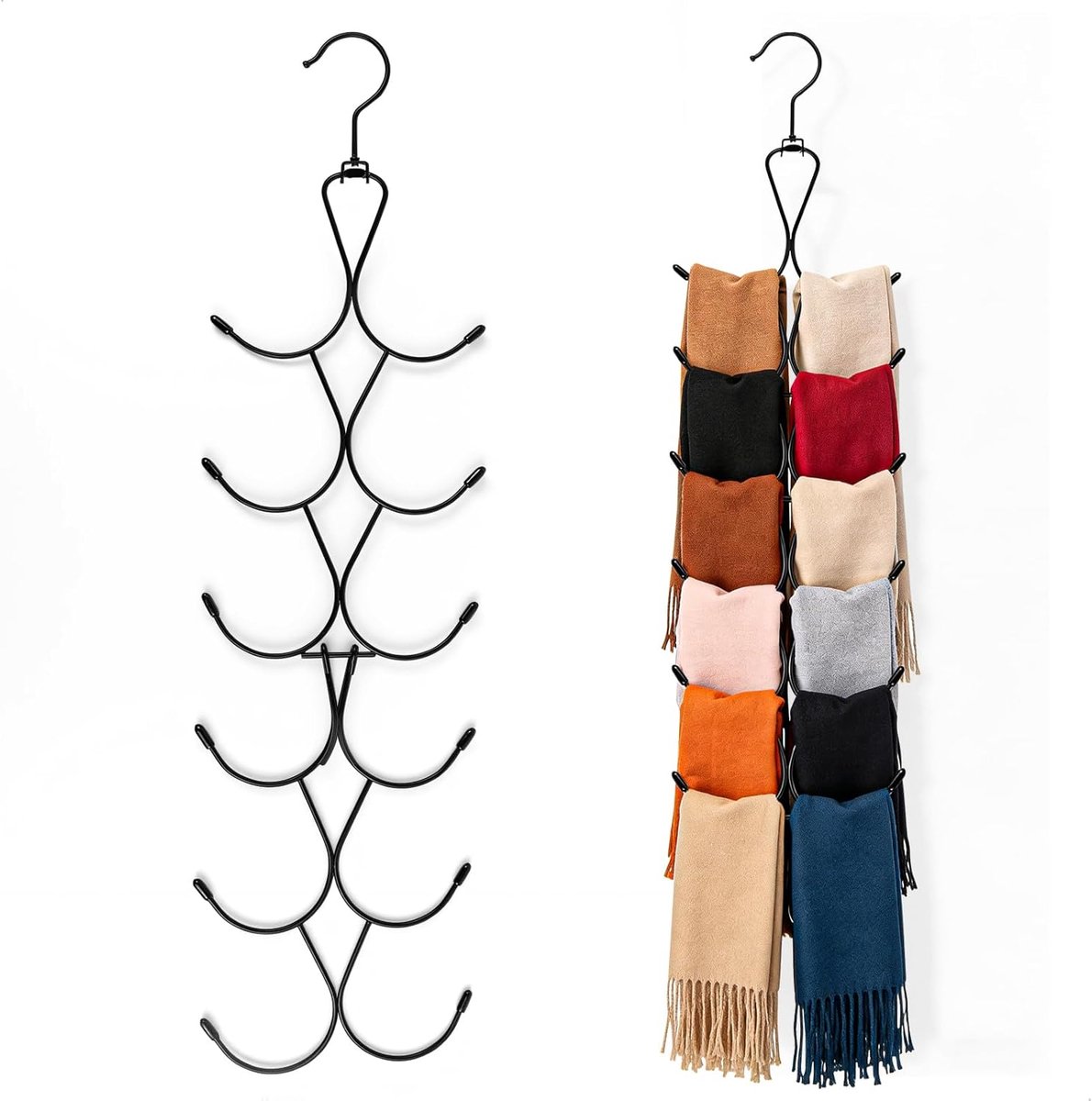 Tie Holder, Scarf Holder, Belt Holder, Organiser for Ties with 12 Hooks Made of Metal, Rotatable, Space Saving - ShopVlot