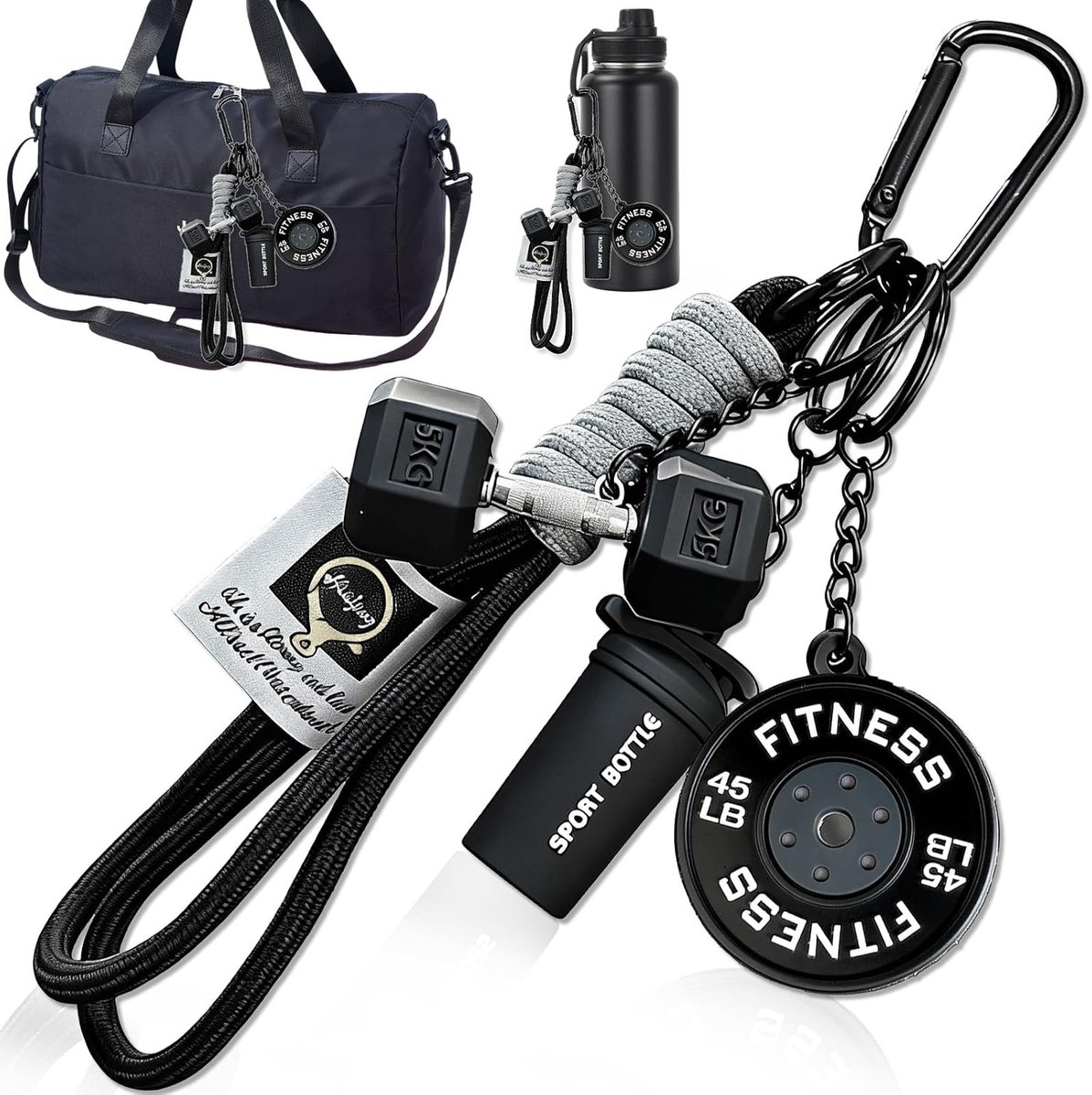 SoundZero Fitness sleutelhangerset, fitnesssleutelhanger met halter, schattige sportschoolsleutelhanger voor dames en - ShopVlot