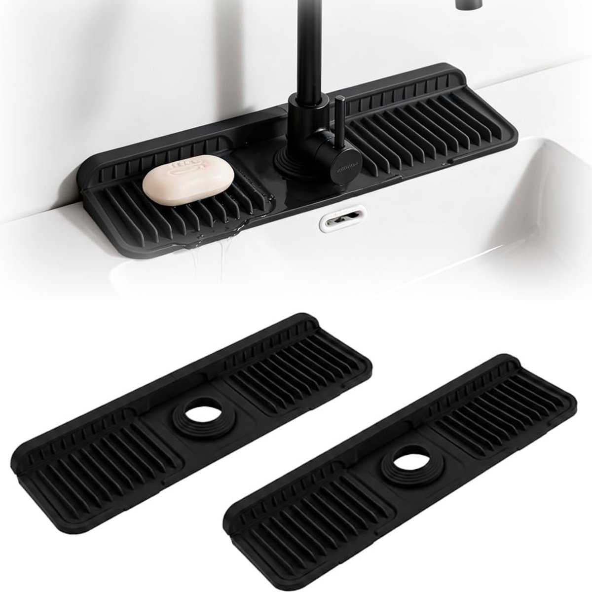 2 stuks Siliconen kraan, spatbescherming, keuken, afdruipmat, smal, 45 cm, met knop, 90° opvouwbaar, op maat te - ShopVlot