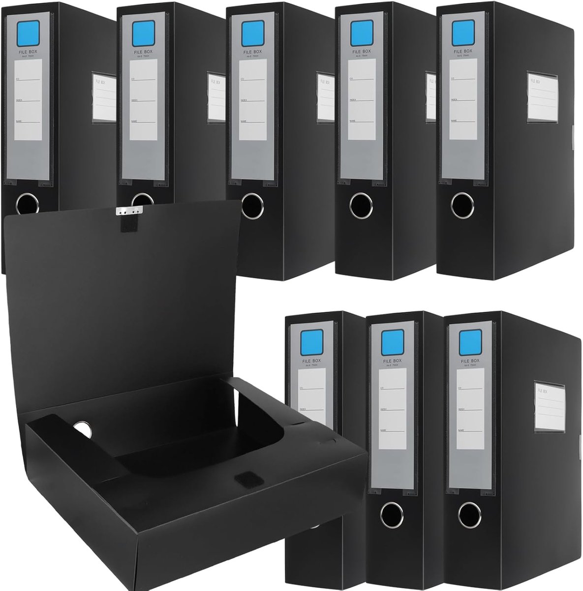8pcs A4 File Storage Boxes, 31 x 23.5 x 7.5cm, Black Document Storage, A4 Plastic Folder Boxes for Office Home - ShopVlot