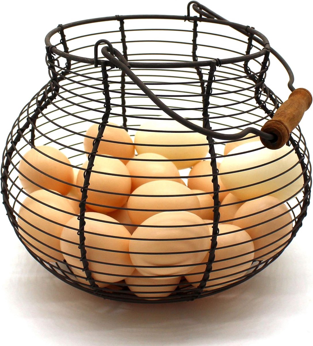 CVHOMEDECO. Antique wire egg basket with wooden handle vintage primitive collecting basket. Rusty - ShopVlot