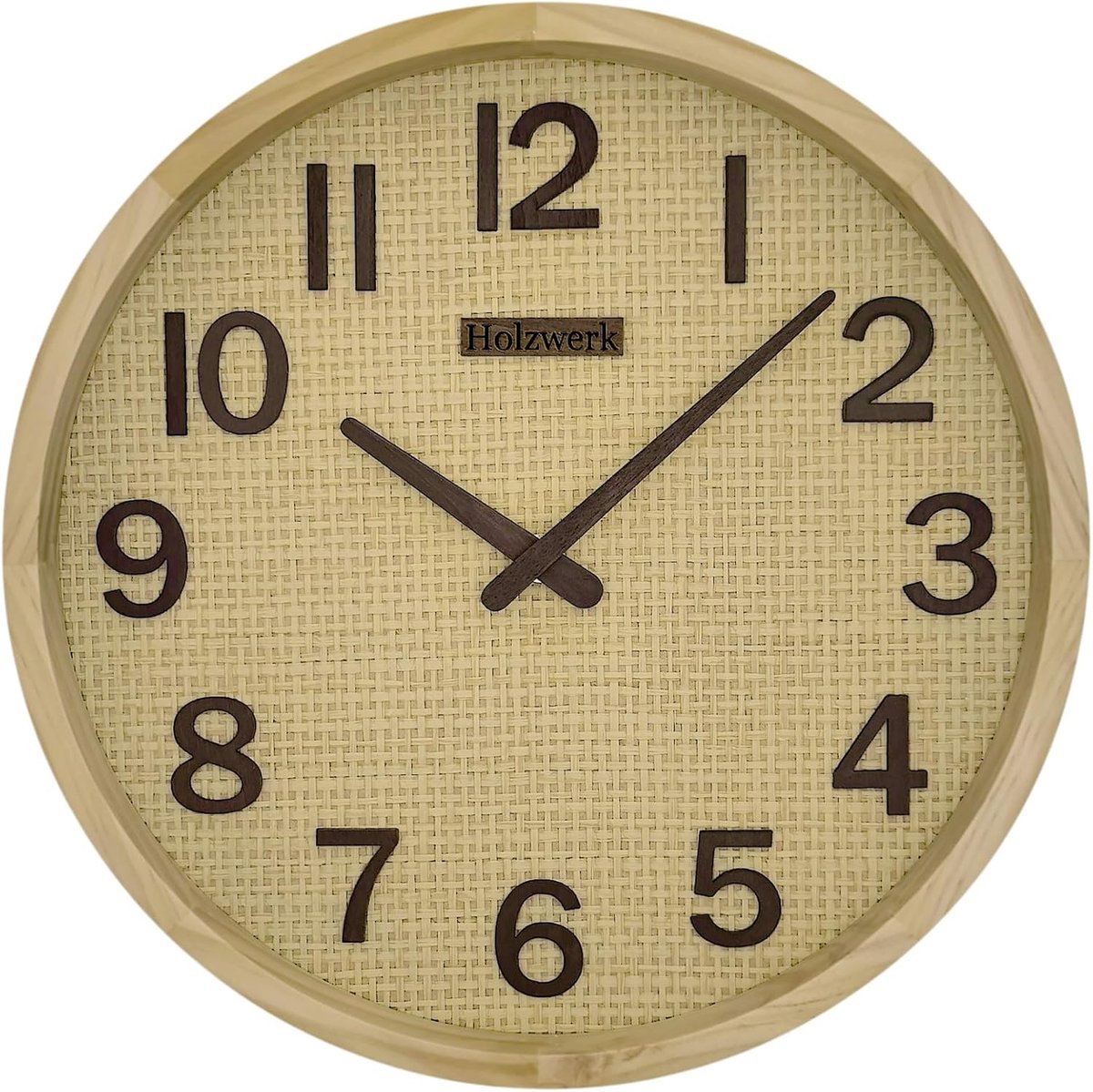 Holzwerk Wireless Wall Clock, Boho Style, Bali Rattan, Natural Wood, Wall Clock, Wooden Clock, Vintage Silent - ShopVlot