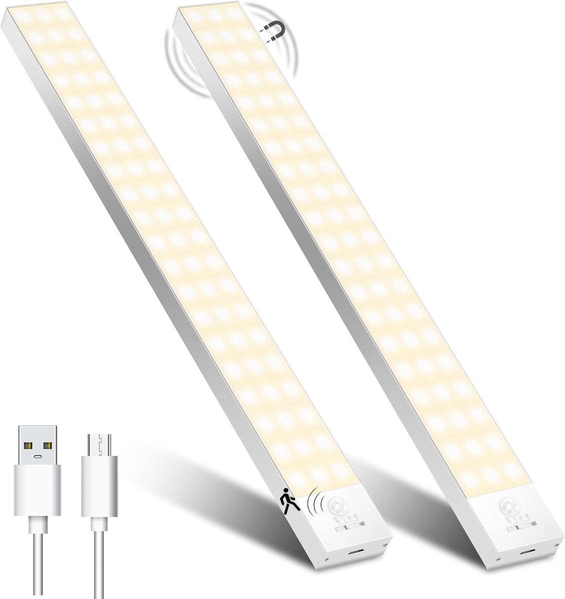 Kitchen Undercounter Light, 32 cm, 2 Pieces, Warm White, with Motion Sensor, Indoor, Battery, Cabinet Light, Light - ShopVlot