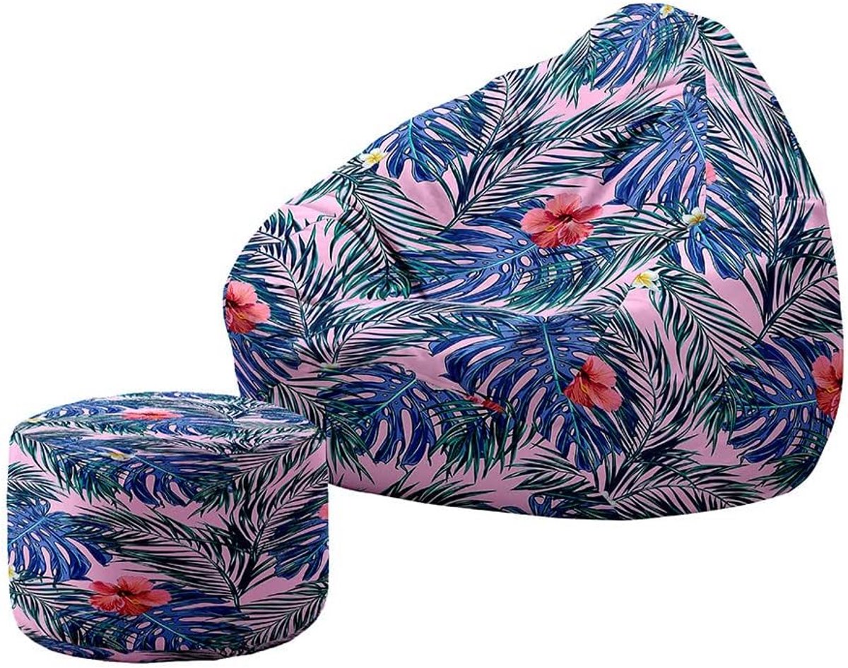 Zitzak met kruk - Zitpoef hoes - Ontspannen Zitten - Met rugleuning - 70x80+20x30cm - Geel