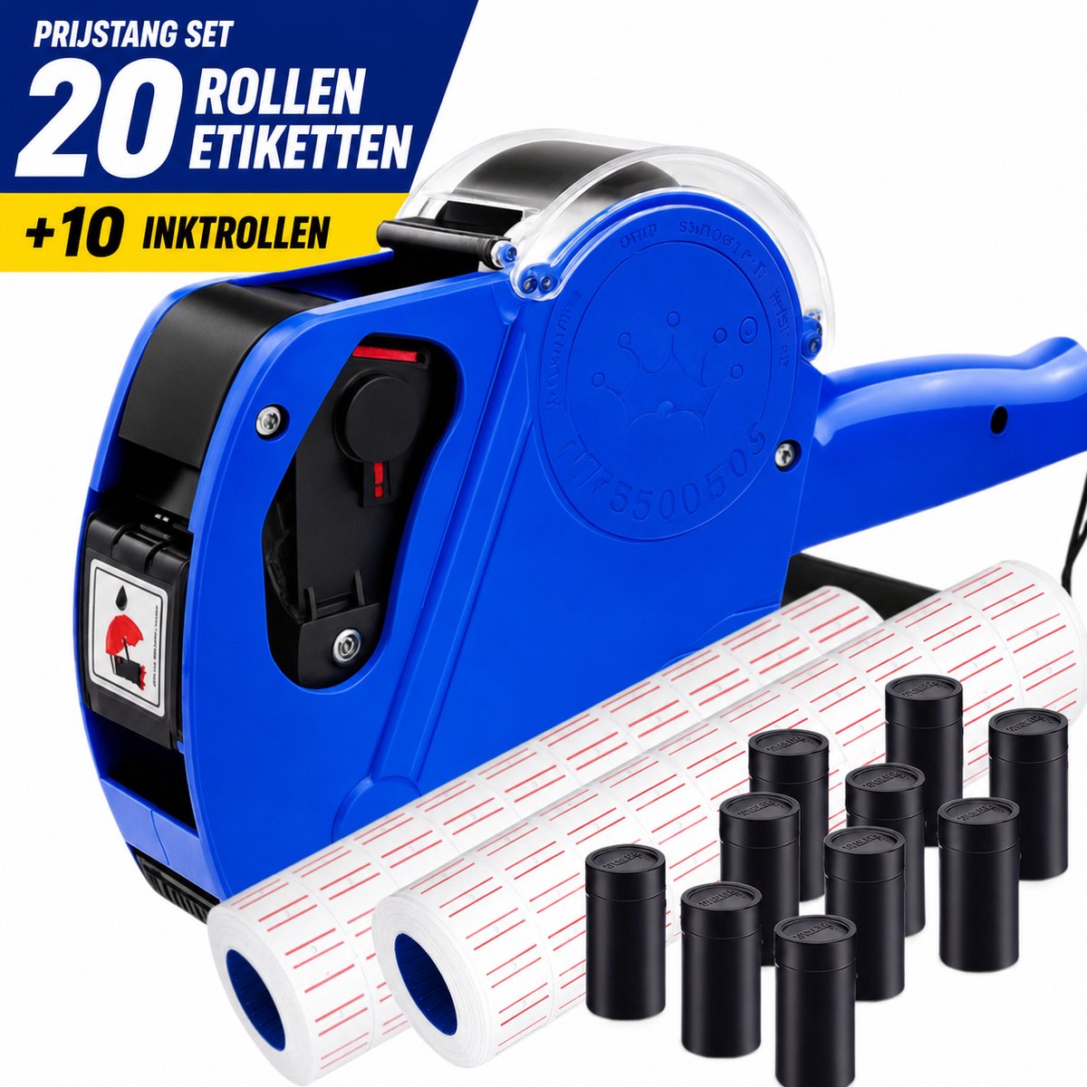 Compleet prijstang set - 20 rollen etiketten & 10 inktrollen – voor winkels, supermarkten en magazijnen